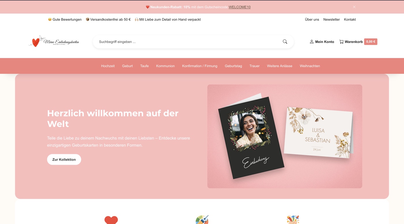 Meine Einladungskarten E-Commerce Referenzprojekt von Tom Schellenberg
